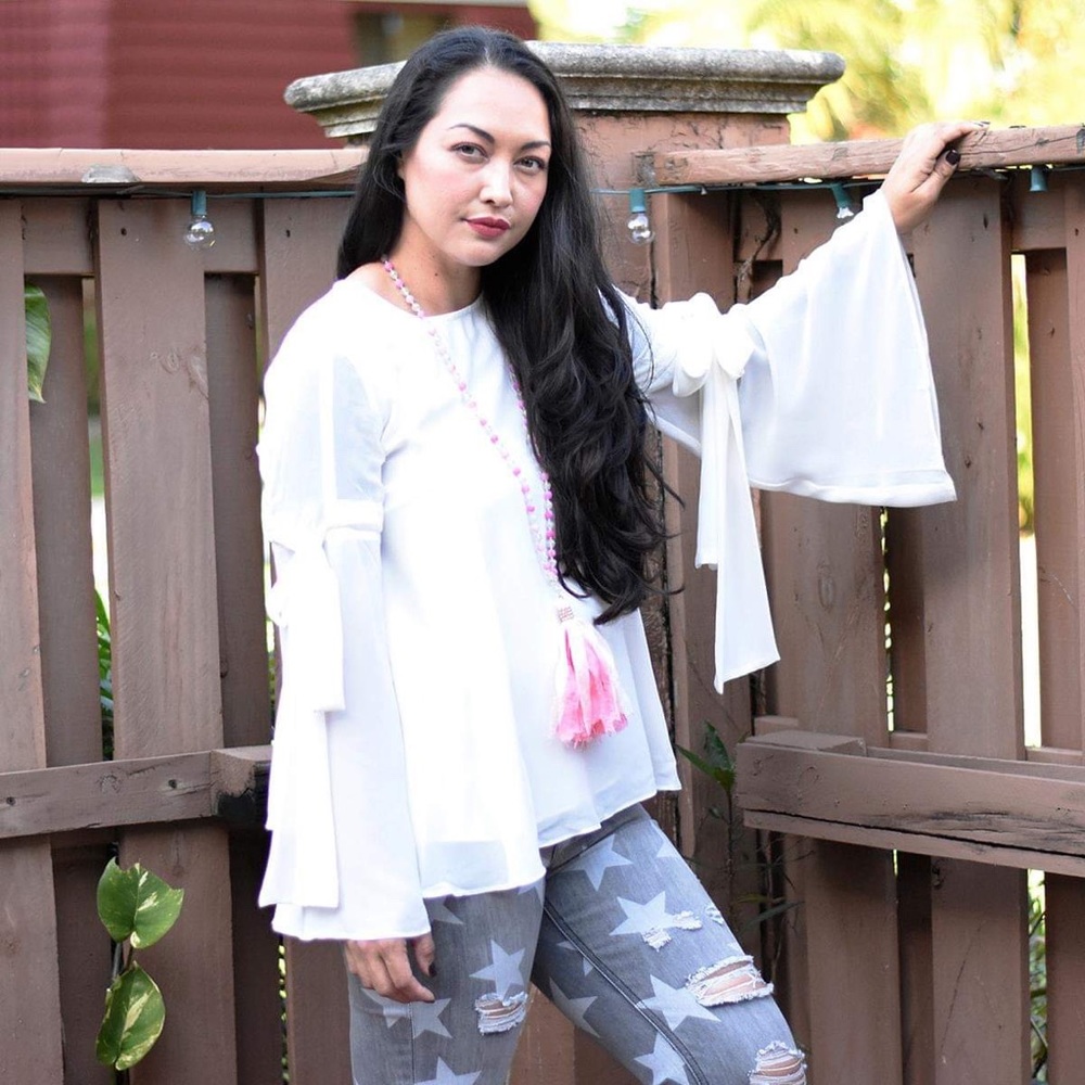 White Bell Sleeve Top - Picture 2 of 3